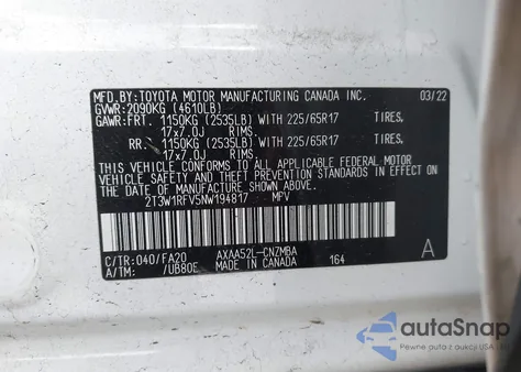 2022 Toyota Rav4 Xle/Xle Premium из США, поврежденный, VIN 2T3W1RFV5NW194817